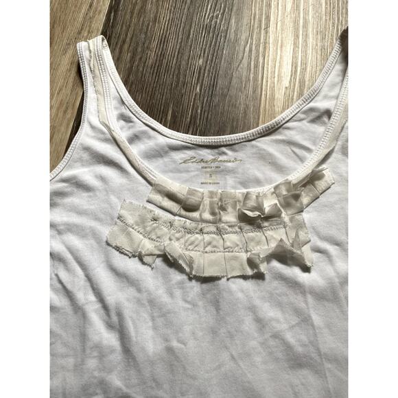 Eddie Bauer Cotton Silk Ruffle Tank Top White Small Natural Fiber 90s Minimalist - Picture 2 of 6